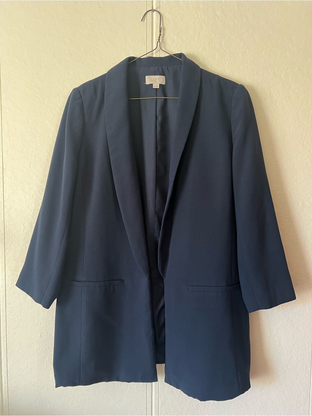 LOFT Navy Open-Front Shawl-Collar Blazer